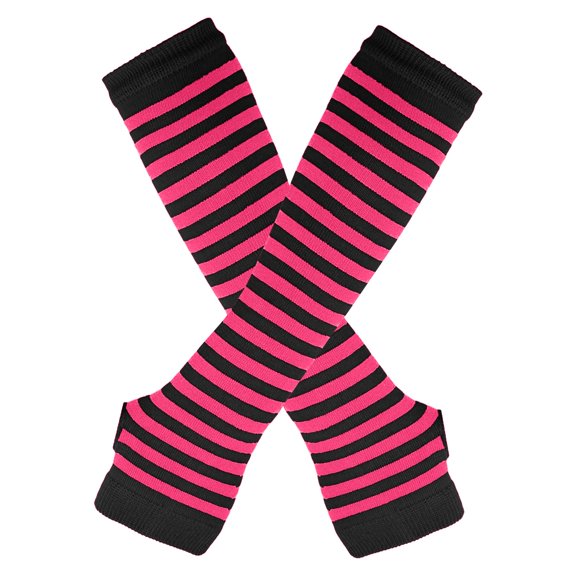 Resicozy Womens Long Fingerless Gloves Women Arm Warmer Knit Winter Arm Warmers Thumbhole Stretchy Striped Gloves Hot Pink
