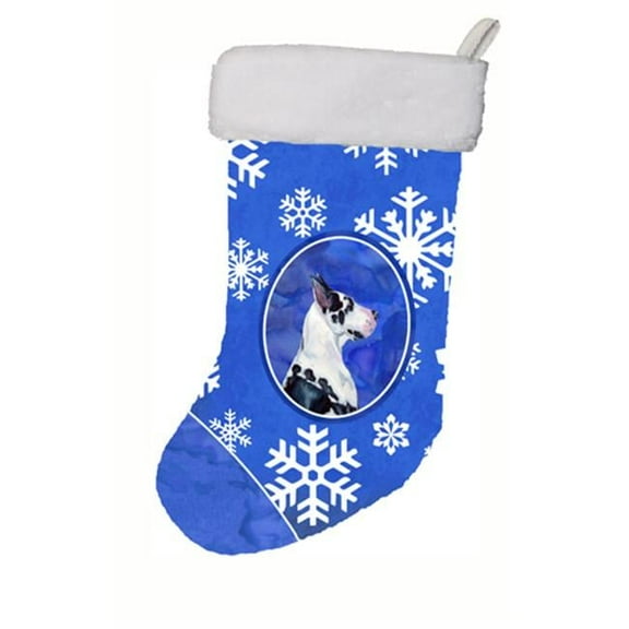 11 x 18 in. Great Dane Winter Snowflakes Snowflakes Holiday Christmas Stocking