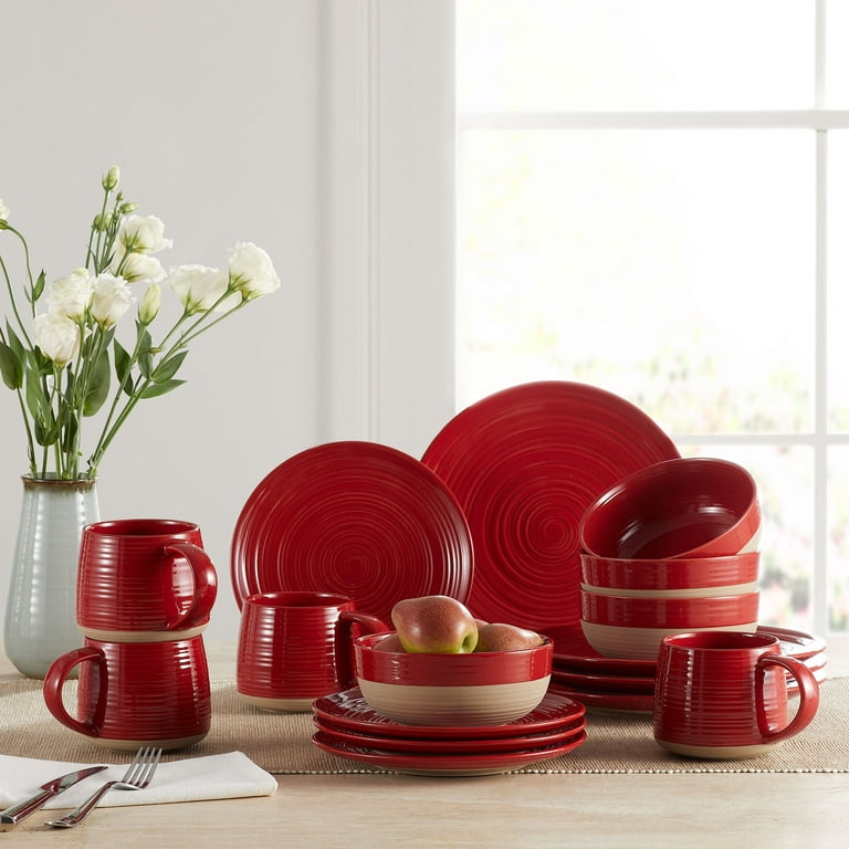 Better Homes & Gardens Artisanal Clay Stoneware 16-Piece Dining Set, Red 