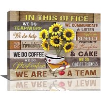 In This Office Nurse Wall Art Inspirational Quotes Therapist Medical Teamwork Nursing Gifts Sunflower Pictures Wall Decor We Are A Team Canvas Painting Prints Decorations Framed for School 16"x12"