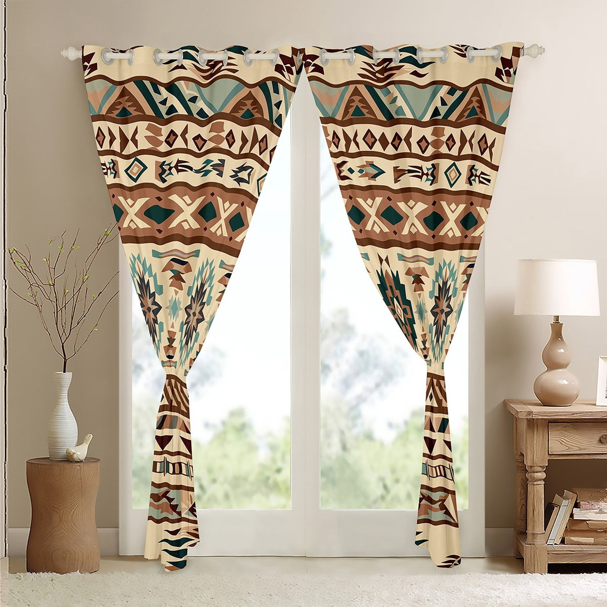 Western Blackout&nbsp;Curtains Southwestern Curtains for Living Room,Geometric Aztec Curtains&nbsp;&&nbsp;Drapes 2 Panels 42"Wx90"L