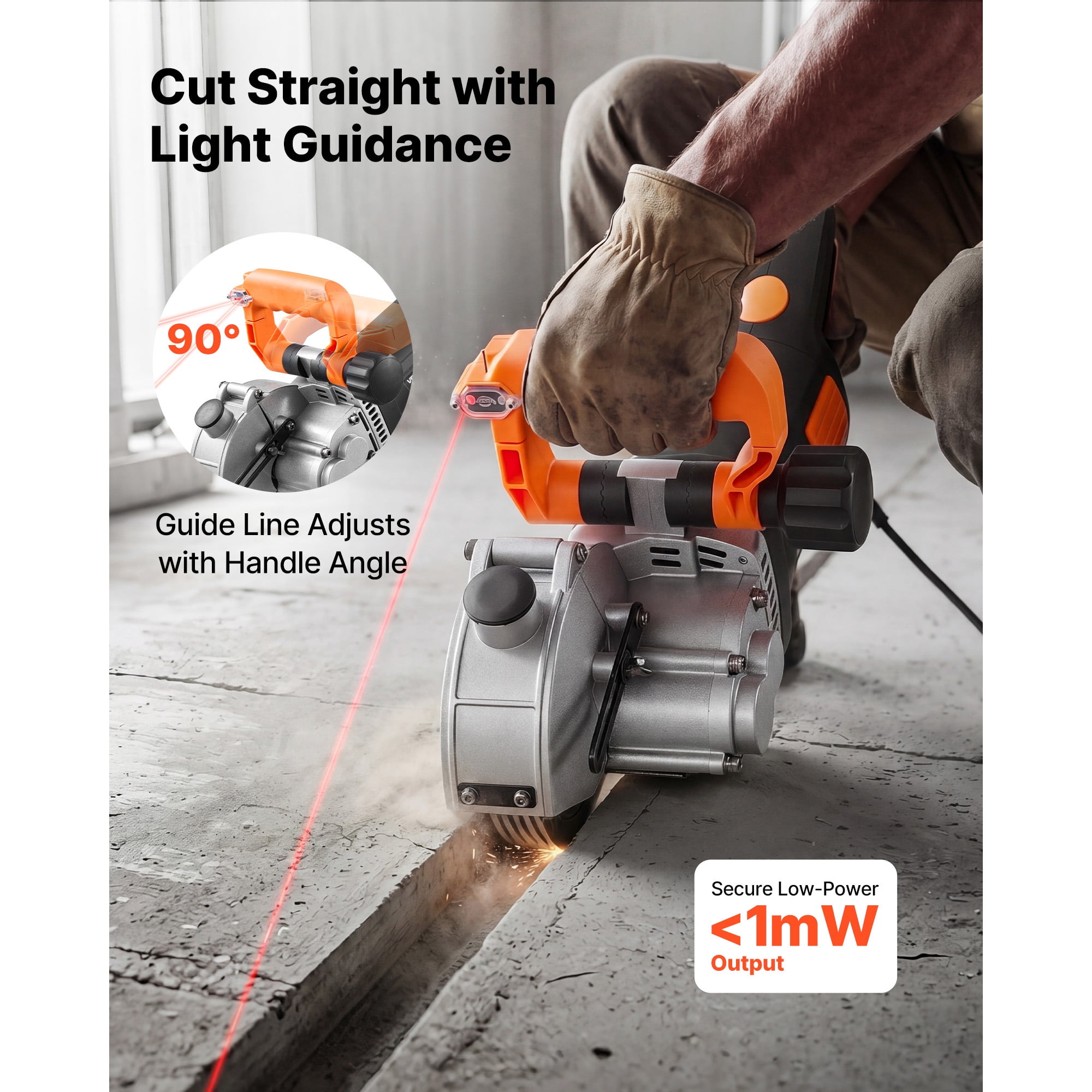 KFFKFF Electric Wall Groove Cutting Machine, 4800W Power, 6800 RPM Speed, Concrete Slotting Tool with Guide Line, 5 Blades, Adjustable Handle for Brick and Concrete Applications