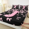 thumbnail image 3 of jejeloiu Initial Letter J Full Size Sheets,Kawaii Bow Bowknot Bed Sheets,Light Pink Black Sheet Sets For Girls,Breathable Bedroom Decoration,4pcs, 3 of 7