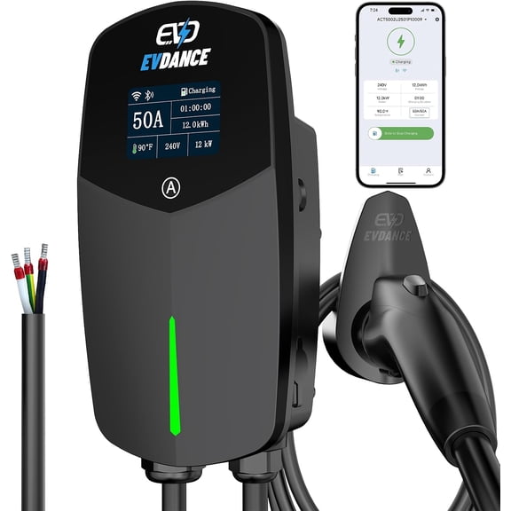 EVDANCE Level 2 EV Charger 48A 11.5kW 240V Hardwired, Smart WiFi Home Station with App, 25ft Cable, ETL Certified J1772 Charger for EVs