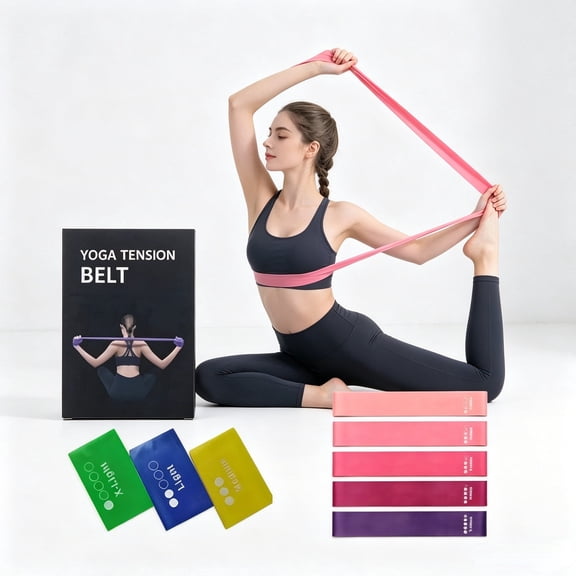 YMWVH 8 Pack Resistance Bands Set with Storage Bag, 3 Long Stretch Bands & 5 Loop Exercise Bands, 5 Resistance Levels for Yoga Pilates Leg Glutes Home Workout