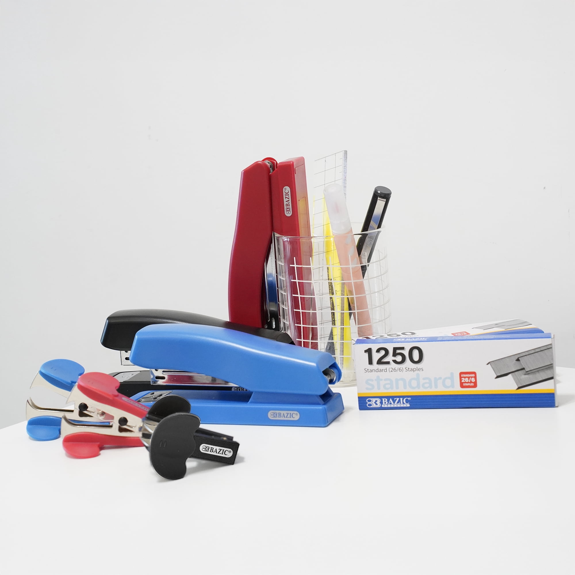 BAZIC Desktop Stapler + Staple Remover + 1250 Staples, 3-Pack