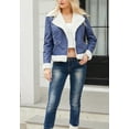 thumbnail image 4 of Shearling Trim Zip-Up Long Sleeve Classic Aviator Jacket for Women Blue X-Large, 4 of 5