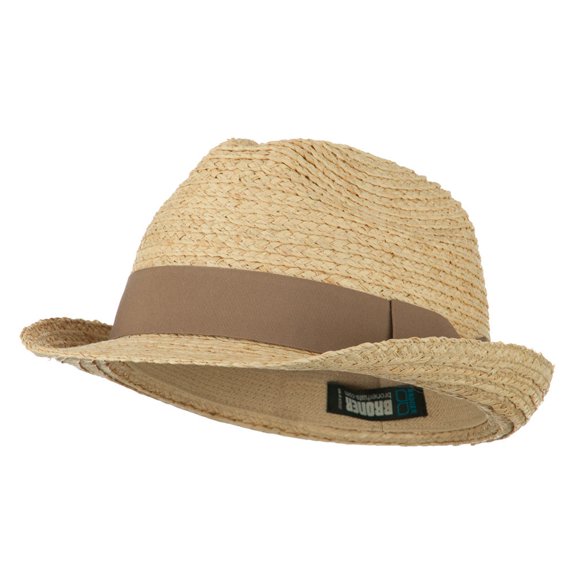 Big Size Braided Straw Fedora with Grosgrain Ribbon - Natural 2XL-3XL