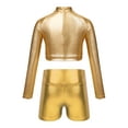 thumbnail image 2 of YiZYiF Kids Girls Glossy Metallic Jazz Hip Hop Dance Outfit Long Sleeve Sequins Crop Top with Dance Shorts Activewear Gold 6, 2 of 7