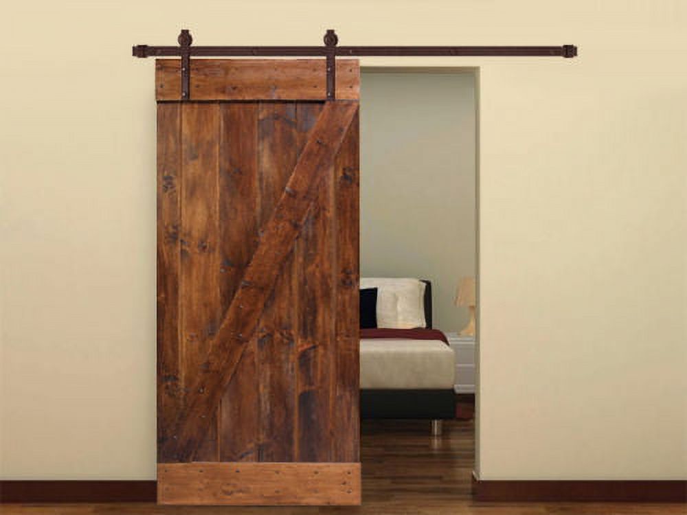 Distressed Z 36 in. x 84 in. Walnut Solid Knotty Pine Wood Interior Sliding Barn Door with Hardware Kit