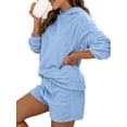 thumbnail image 2 of Gvmfive Women Hooded Fleece Loungewear Sleepwear Long Sleeve Tops Shorts Pajamas 2 Piece Sets, 2 of 4