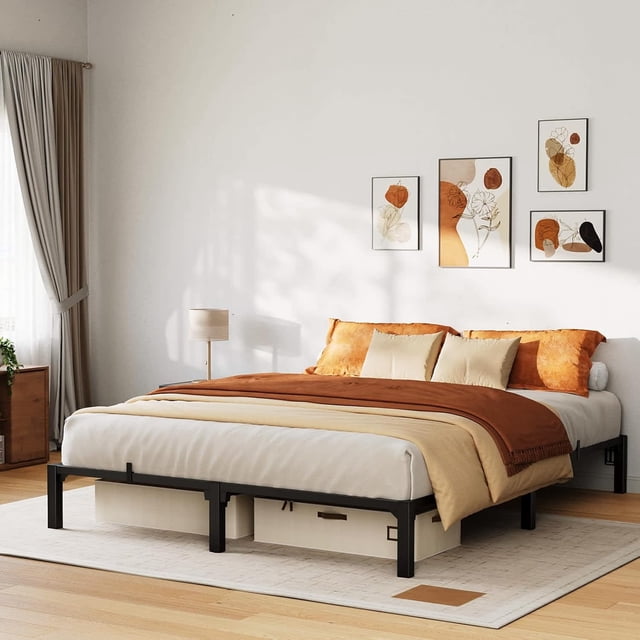 10-pulgada queen size metal platform marco de cama - no box spring, no screws, 800 lbs capacity, heavy duty, tool-free assembly con reinforced iron slats y legs
