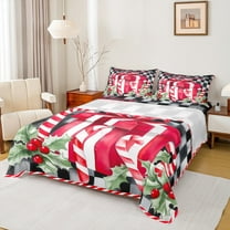 jejeloiu Christmas Gifts Xmas Berry Black Red Green Queen Sheet Set,Microfiber Boy Kids Bedding,4 Pieces