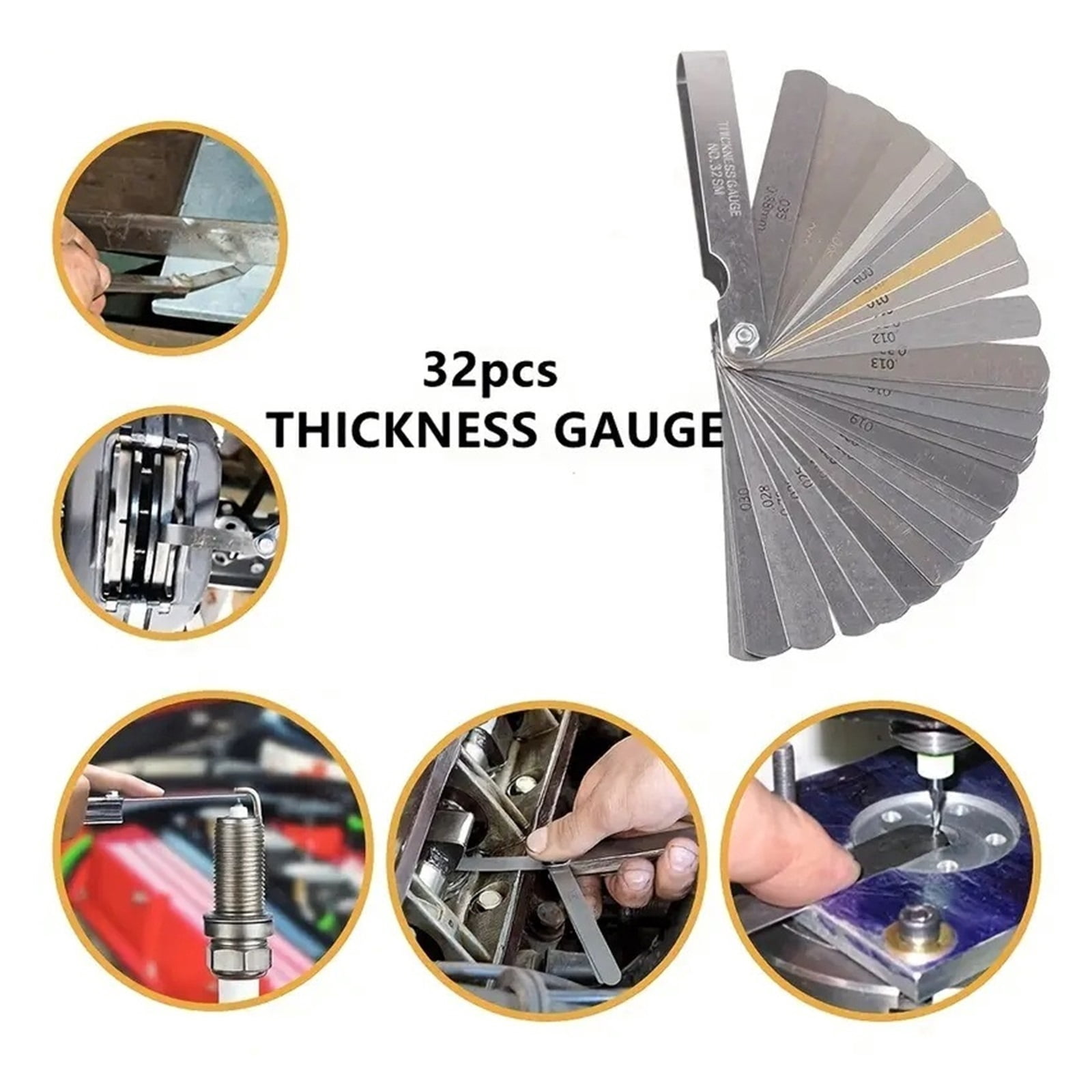 32 Blades Alloy Range Finder Feeler Gauge Valve Teaching Feeler Gauge 0.04-0.88 Mm Gap Copper Sheet Measuring Tool ,Easy to Use