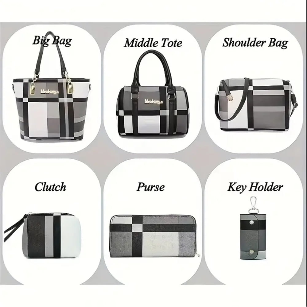 6PCS/Set Leather Handbags, Womens Handbags Tote Bags Shoulder Bag Purses Satchel Bag Top-Handle Handbag Crossbody Bag Wallet Clutch, Blue