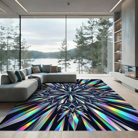 ODIKA 4' x 6' Machine Washable Non-Slip Area Rug, abstract geometric High Traffic Rug, Black, 1237135