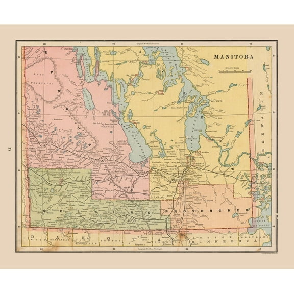 Historic Map - Manitoba Province Canada - Cram 1888 - Vintage Wall Art