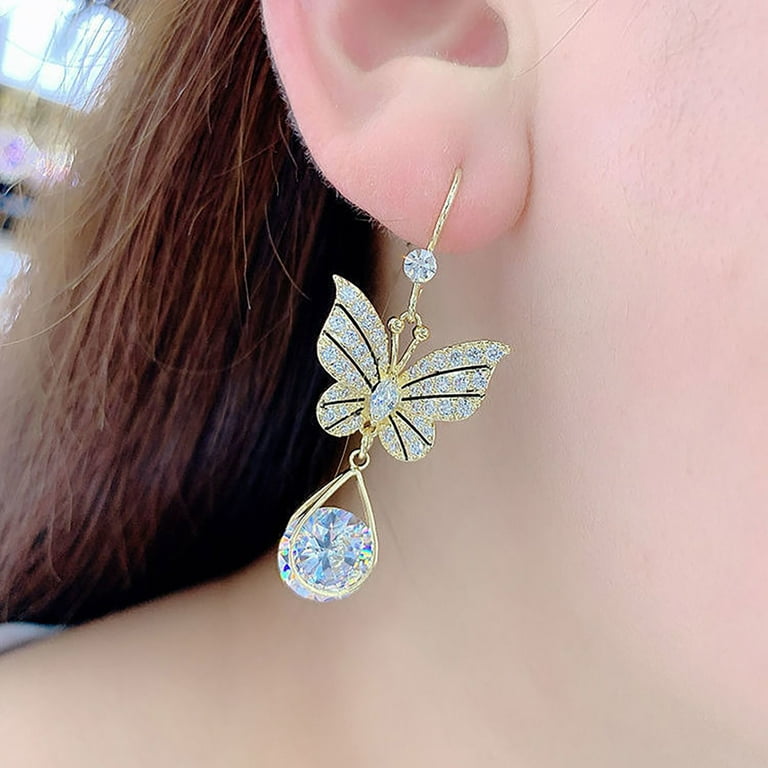 mnjin micro set full diamond butterfly earrings for teen girls minimalist  piercing studs trendy earrings gold