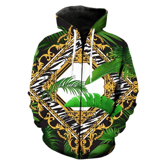 Sudadera con capucha y cremallera de lujo con cadena dorada para hombre, estilo hip hop, informal, gran oferta 2024, con estampado 3D, divertida, de primavera, de manga larga, estilo Harajuku unisex d