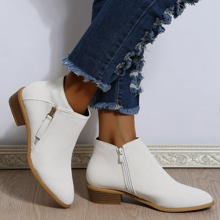 

Tejiojio Fall Clearance Women s Western Shoes Zipper Ladies Casual Ankle Boots Retro Slip On Pointed Shoes