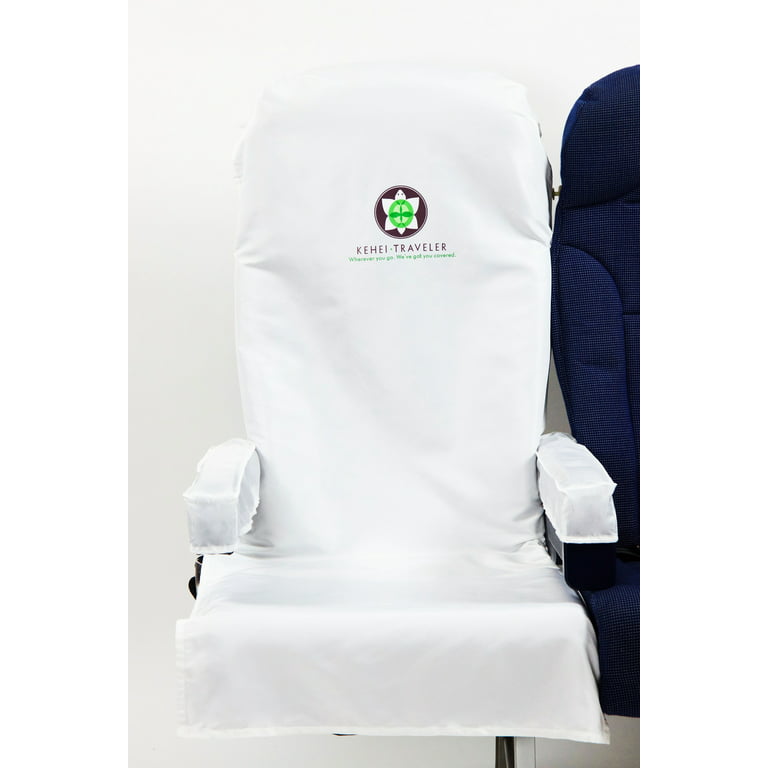 Kehei Traveler Premium Protective Airplane Reusable Washable Seat Cover Kit  with Arm Rest and Tray Table Covers & Pouch, White 