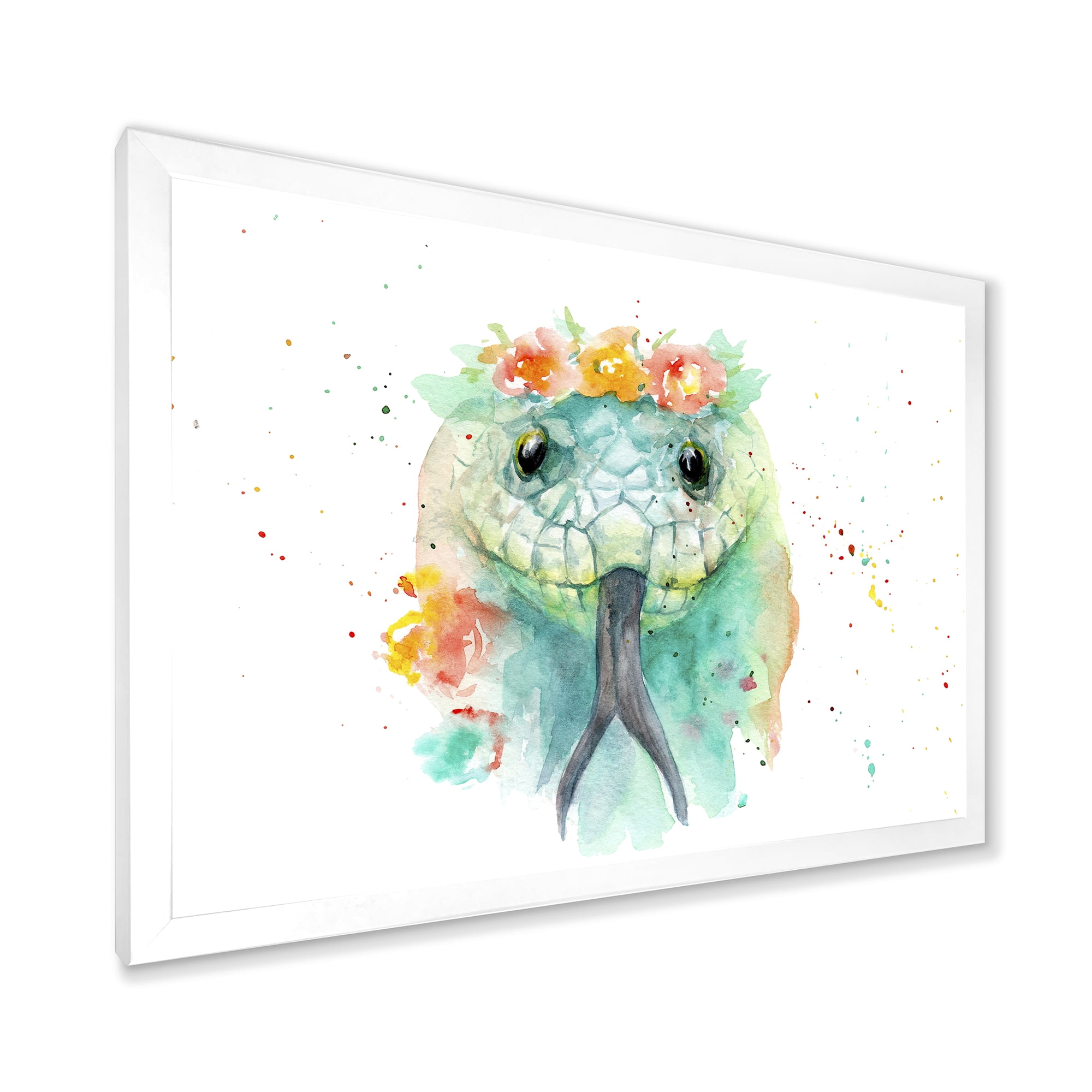 Designart 'Portrait A Green Snake In Flowers' Farmhouse Framed Art Print