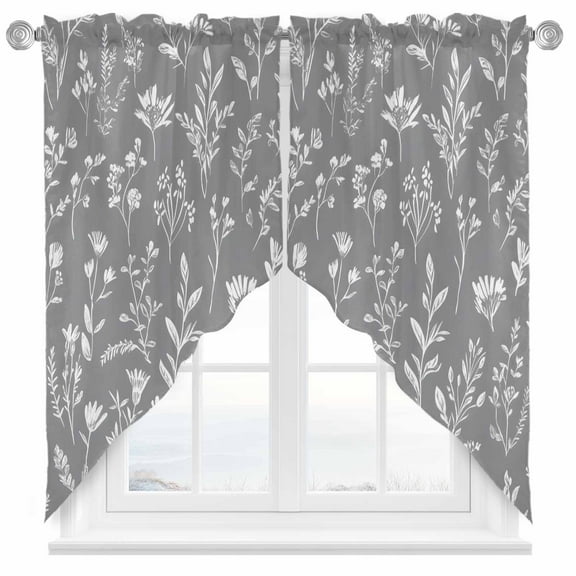 Gray Sage Leaves Swag Valances for Windows 2 Pack Boho Floral Leaf Swag Kitchen Curtains 45 Inches Long Rod Pocket Short Window Treatment for Kitchen Bathroom 36"x45"