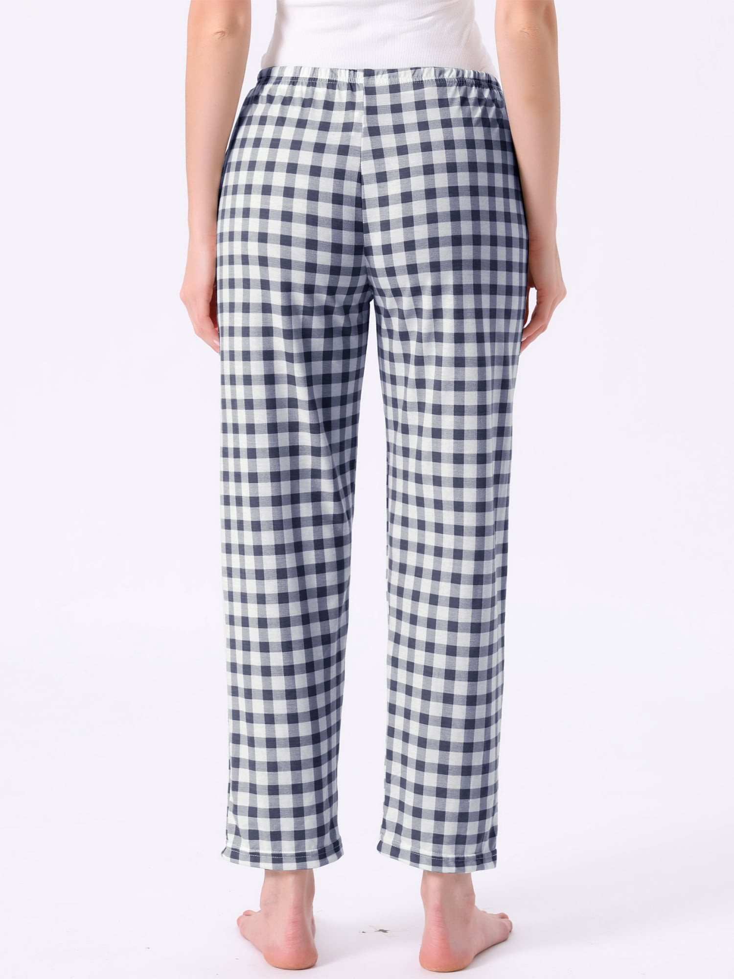 DARING DIVA Women's Plaid Elastic Waist with Pockets Long Lounge Bottoms XS Blue Plaid