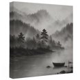 thumbnail image 2 of Misty Lake Landscape Canvas Wall Art for Living Room Bedroom Bathroom, Country Vintage Minimalist Gray Tree Boat Canvas Art Wall Decor, Artwork for Walls Home Office Decor, 10"x10", 2 of 9