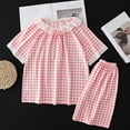 thumbnail image 5 of REDARER Girls Comfy Sleepwear Set, Gingham Pajama Top & Pants with Lace , Soft 2-Piece Summer Outfit,7-8 Years, 5 of 5