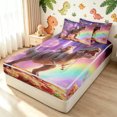 thumbnail image 3 of meiyoeat Cat Riding Dinosaur Zipper Twin Comforter Sets with Fitted Sheet and 2 Pillowcases for Boys Girls, Galaxy Space Rainbow Zipper Bedding Set, Purple, Star Reversible, 4pcs, 3 of 7
