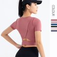 thumbnail image 2 of Ropa de yoga de primavera y verano, camiseta deportiva de manga corta con ombligo descubierto para mujer, ropa de fitness ajustada de secado rápido, 2 of 4