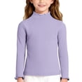 thumbnail image 2 of YOUYEDIAN Girls Lettuce Trim Mock Neck Shirt Kids Casual Cute Slim Long Sleeve Basic Tops Toddler Athletic Soft Cotton Clothes (Light Purple, 11-12 Years), 2 of 5