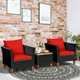 thumbnail image 1 of Gymax Ensemble de Meubles de Conversation en Rotin pour Patio 3 Pcs Extérieur avec Coussins Rouges, 1 of 10