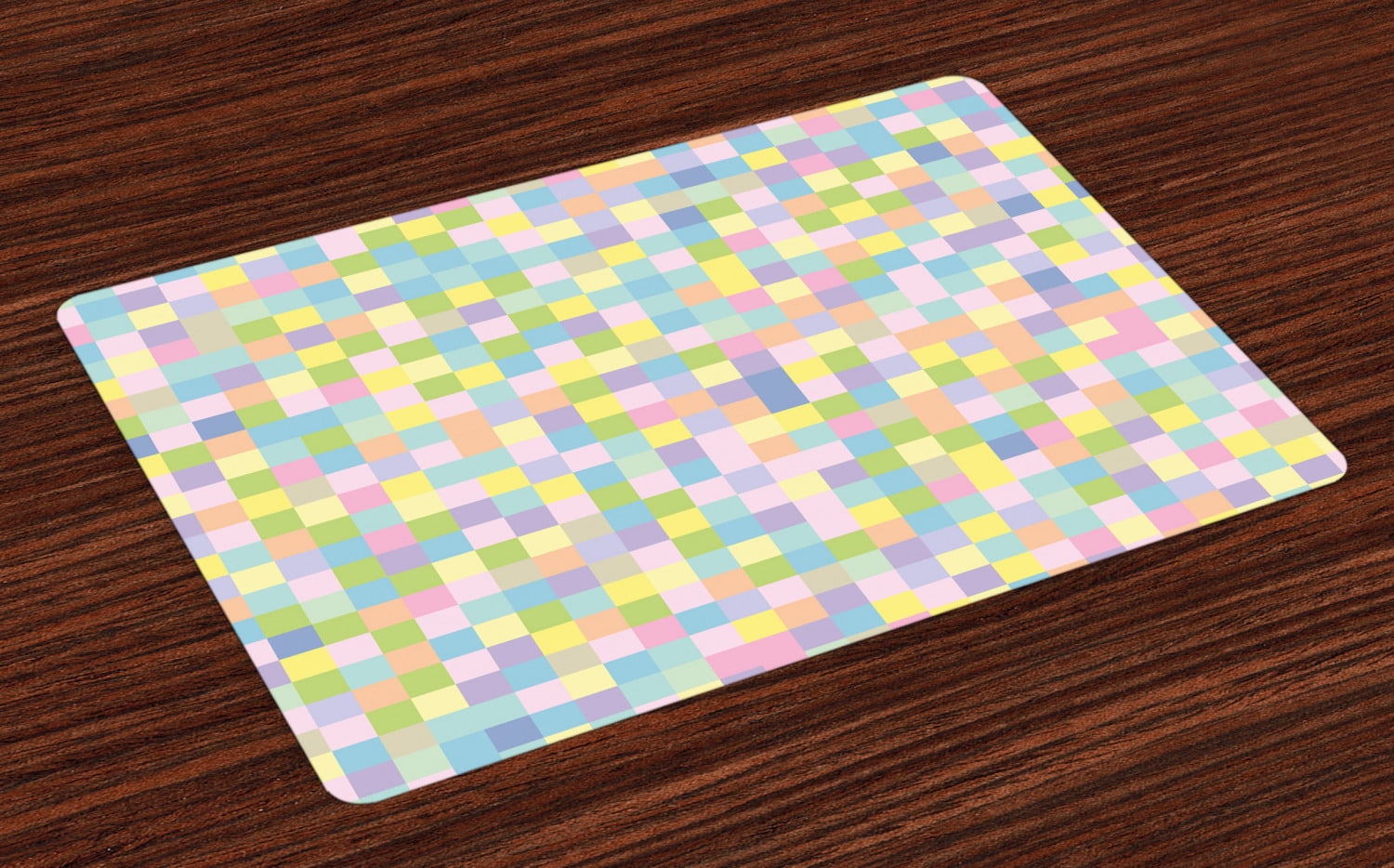 Pastel Placemats Set of 4 Colorful Squares Pattern Checkered Mosaic Style Mottled Cubical Tile