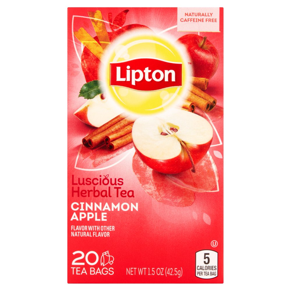 Lipton Cinnamon Apple Luscious Herbal Tea, 20 Tea Bags, 1.5 oz, 6 pack