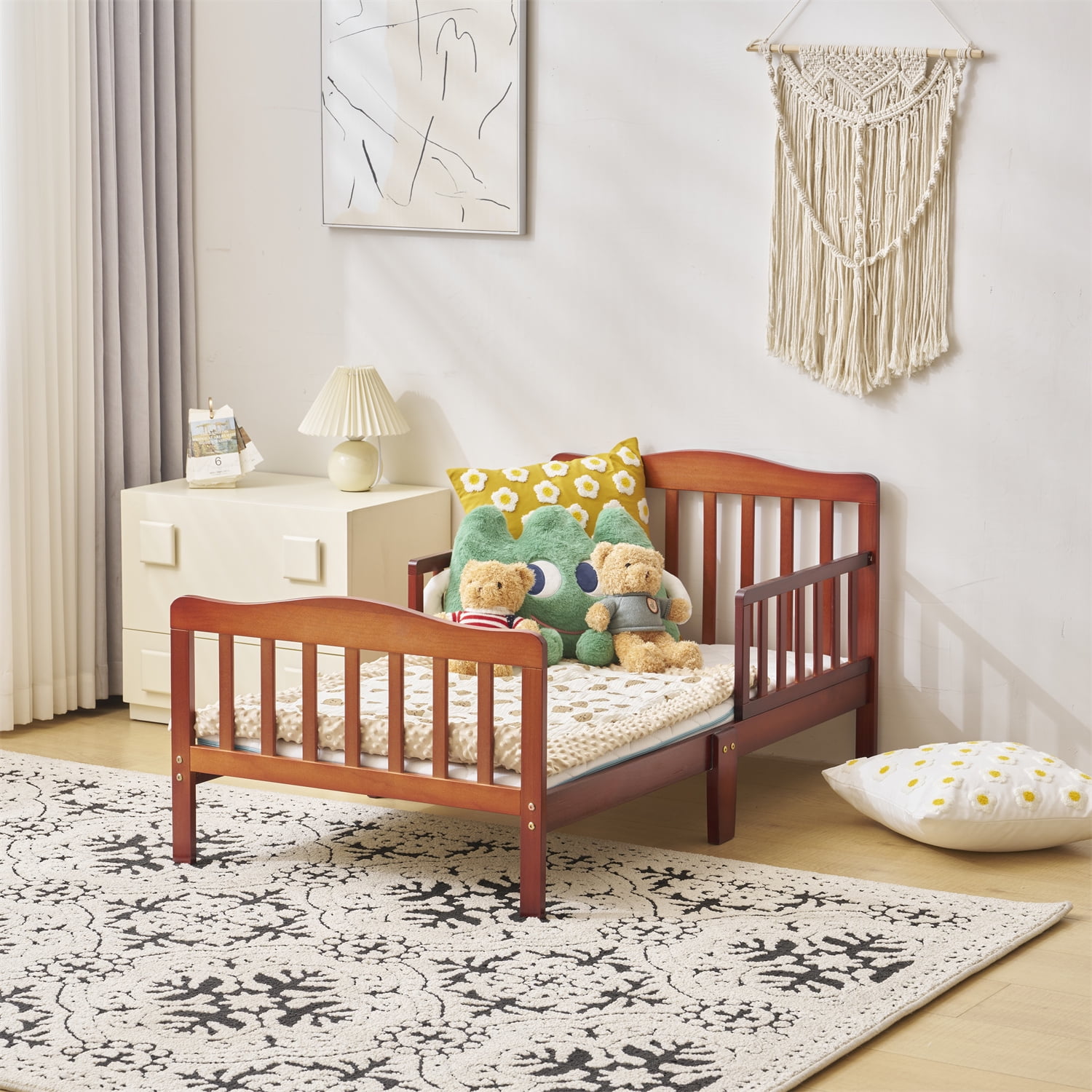 Ktaxon Baby Toddler Bed Solid Wood Bedroom Furniture with Safety Rails Espresso