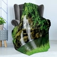 thumbnail image 4 of Waterfall Soft Flannel Fleece Throw Blanket, Double Waterfalls Flow to Natural Lake Bushes and Grass Like Garden Print, Cozy Plush for Indoor and Outdoor Use, 50" x 70", Green, by Ambesonne, 4 of 5