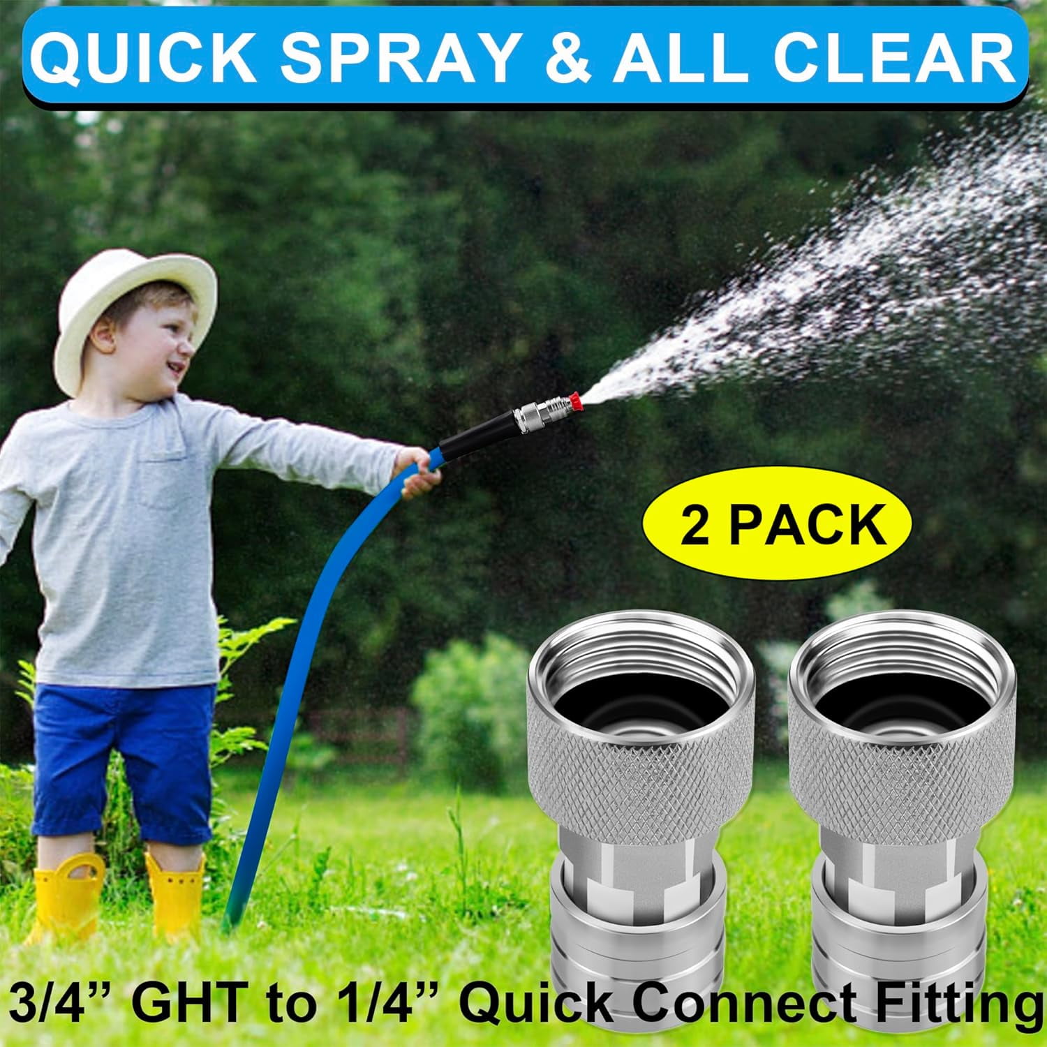 2 garden hoses to high pressure cleaner adapter, 3/4 inch to 1/4 inch stainless steel quick connect fittings, for car washing, high pressure cleaner accessories, water hose nozzle converter (2 adapte