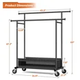 thumbnail image 4 of Raybee Heavy Duty Clothing Racks with Net Pocket Holds Up to 210lbs,Double Rod Metal Clothes Rack for Hanging, Rolling Garment Rack with Wheels Portable Closet Racks for Bedroom, Laundry Room,Dorm, 4 of 10