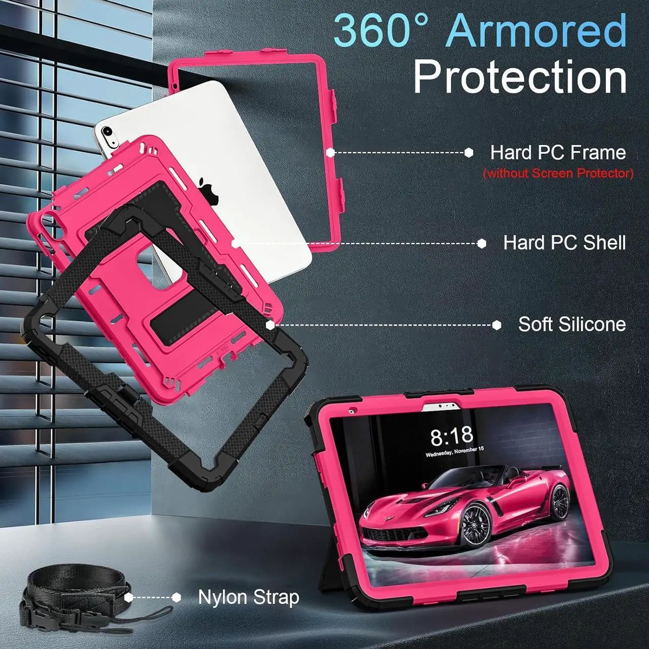 Case for iPad (A16) 11th Generation 11 Inch 2025, iPad 10th Generation 10.9 Inch 2022, Fully-Body Rugged Shockproof Protective Cover with Kickstand Pencil Holder Shoulder Strap
