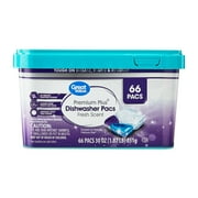 Great Value Premium Plus Dishwasher Pacs, Fresh Scent, 66 Count