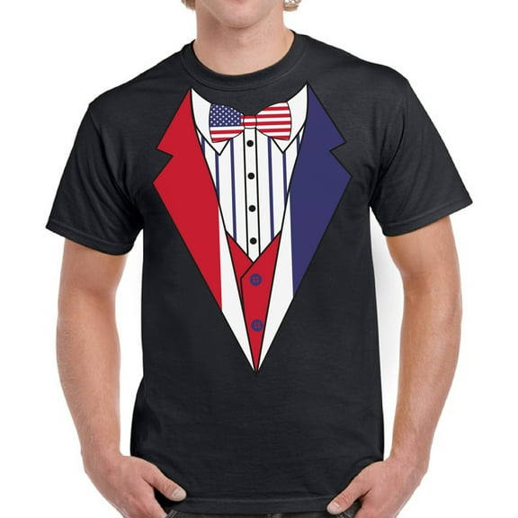 Tuxedo Shirts Men - 4th of July Funny Humor Novelty Graphic Tees - USA American Flag