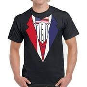 Tuxedo Shirts Men - 4th of July Funny Humor Novelty Graphic Tees - USA American Flag