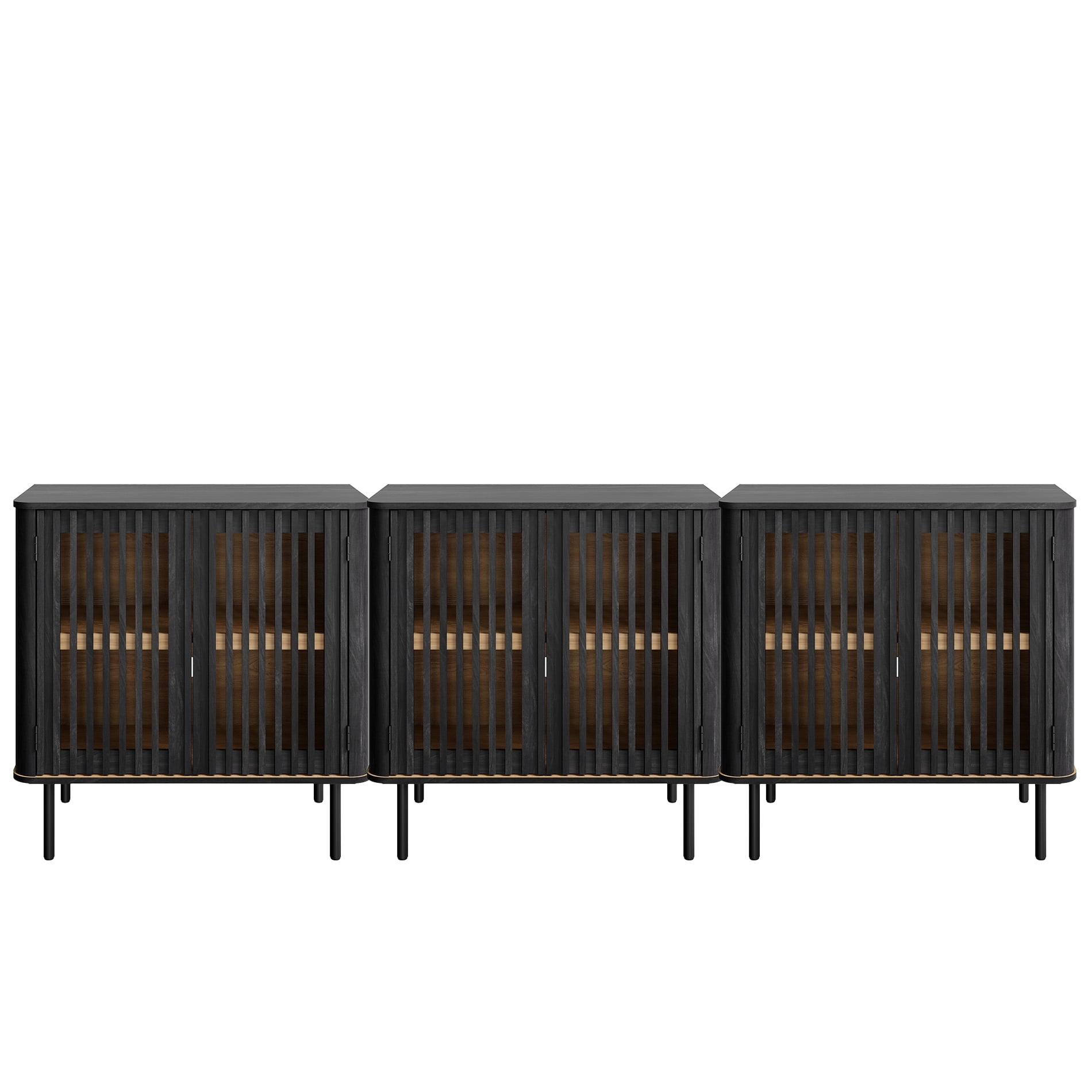 94.5" Mid Century Modern Sideboard Buffet Cabinet with Storage, Black
