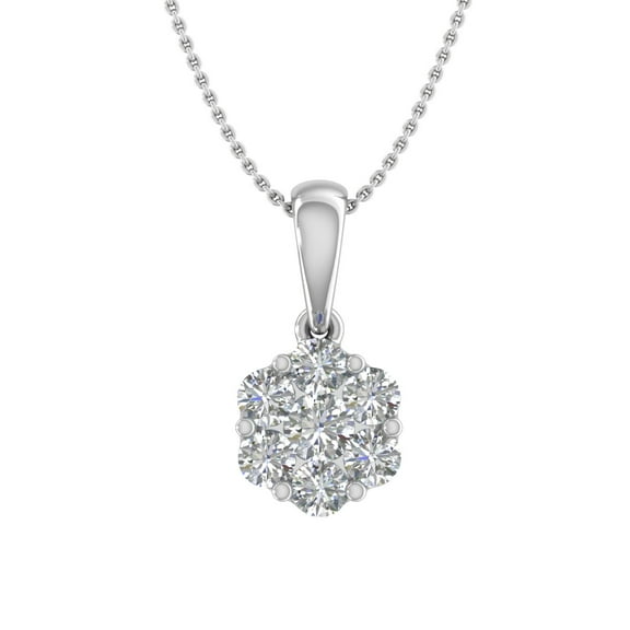 1/2 Carat Diamond Cluster Pendant Necklace in 14k White Gold - IGI Certified (Silver Chain Included) (I1-I2 Clarity)