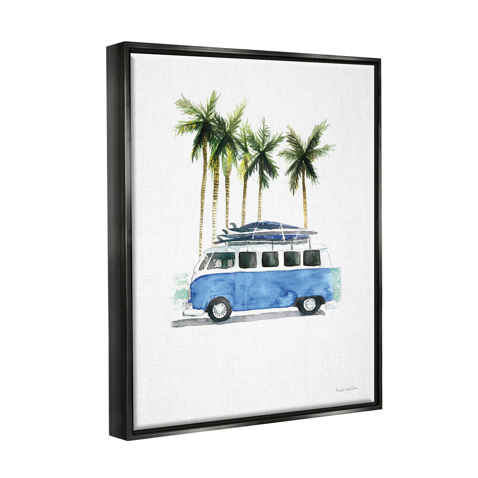 Stupell Industries Summer Minibus Vacation Transportation Painting Black Floater Framed Art Print Wall Art, 25 x 31
