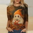 thumbnail image 2 of FAVIPT Spooky Halloween Shirts for Women Cute Ghost Face Print Shirts 3/4 Sleeve Crew Neck Comfy Tops Cute Basic Casual Fall Blouses Multicolor,XXXXXL, 2 of 5