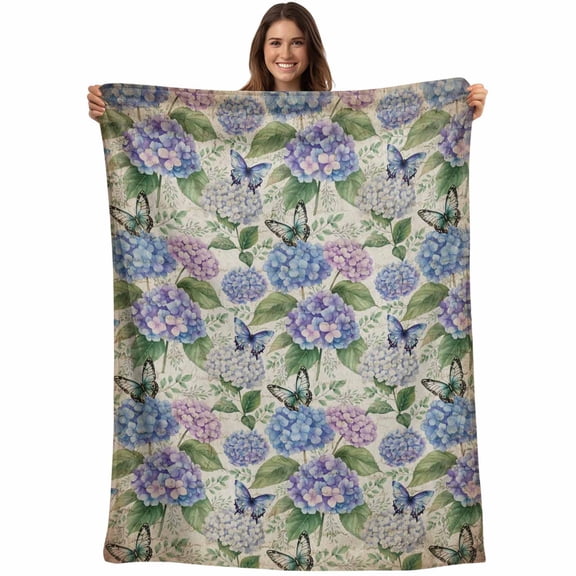 Purple Hydrangea Blanket Soft Cozy Warm Throw Blanket for Couch, Plush Fuzzy Flannel Fleece Blankets for Sofa, Spring Floral Elegant Pastoral Vintage Bed Blankets Lightweight Gifts for Women, 40"x50"
