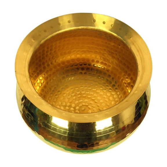 Brass Mirror Finished, Brushed Handi For Cooking Food - Water Capacity 5 Litre - Medium Size Brass Handi For Cooking Biryani | Brass Utensils For Kitchen Cooking Golden